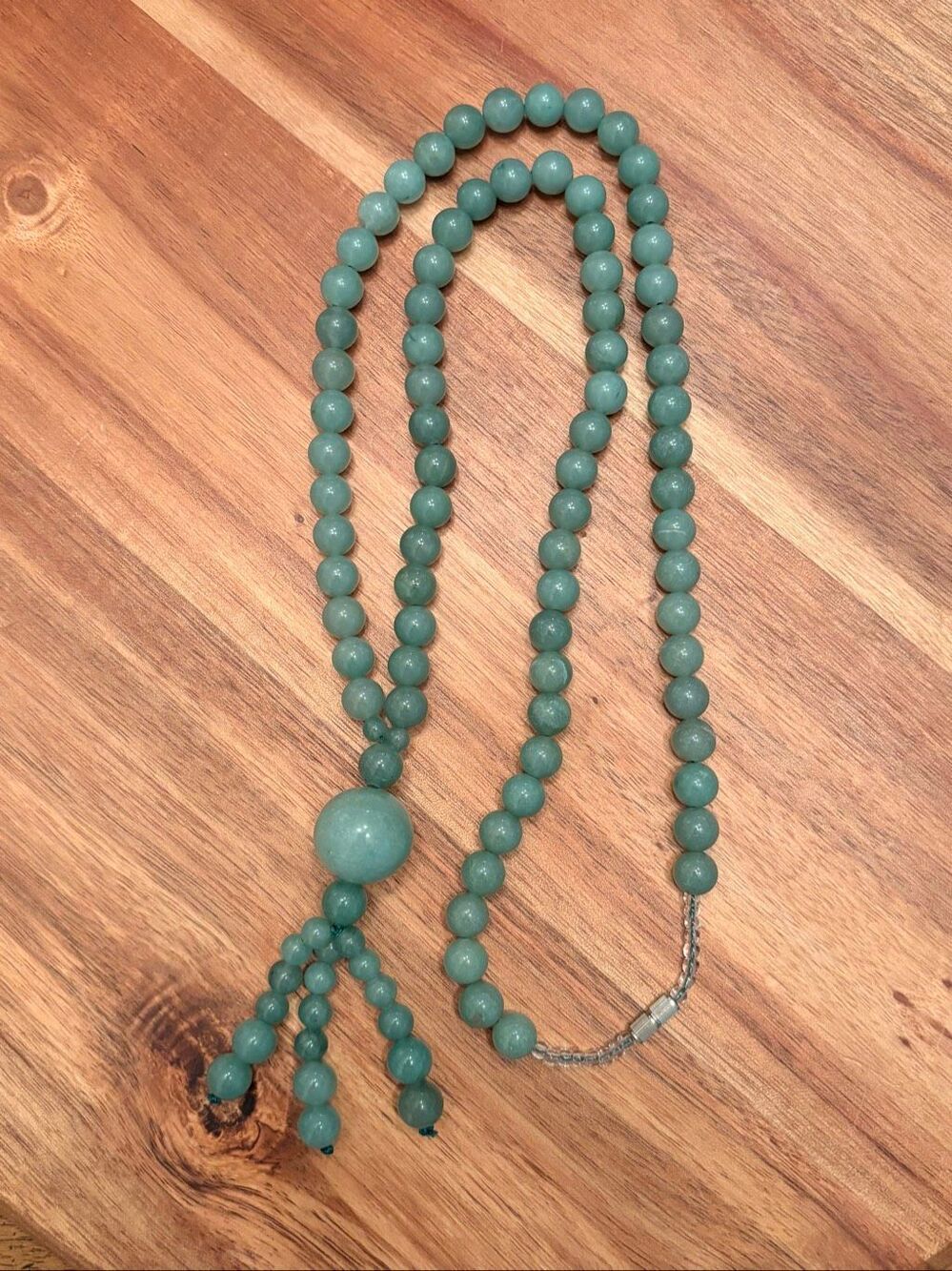 Green Quartz Beaded Tassel Necklace | 26” Length